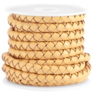 DQ leer rond gevlochten 5mm Mustard brown